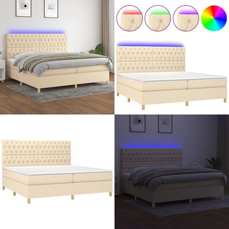 Sommier à lattes de lit et matelas et LED Crème 200x200cm Tissu - Sommier Tapissier - Lit Plateforme - Lit Avec Led - Matelas À Ressorts Ensachés - Têted Lit Ajustable - Home & Living (1/5)