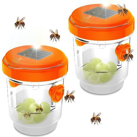 Piege Frelon Asiatique, 2 Pièces Piege A Guepes Et Frelons Exterieur À Suspendre solaires Piege A Frelon pour Bouteille Plastique pour Jardin Balcon Piege Moustique, Mouche, Moucheron, Orange (1/5)
