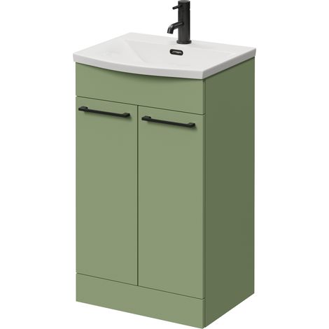 Napoli 390 Olive Green 500mm 2 Door Vanity Unit with Arc Basin - 500mm - Matt Black 160mm Handle