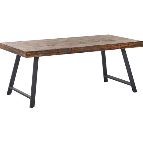 Mesa de comedor de madera de pino MDF patas de metal negro 180 x 90 cm estilo industrial madera oscura Warton