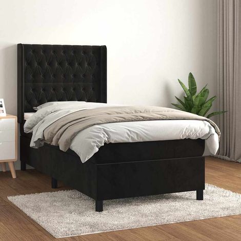 Cama box spring con colchón cuero sintético negro 90x190 cm (1/5)
