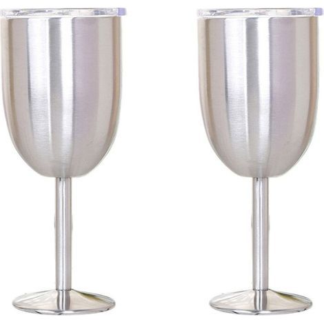 2X Verre à Vin en Acier Inoxydable Double Couche, Gobelet Couleur Capacité, Résistant, Tasse à Vin Argenté (1/5)