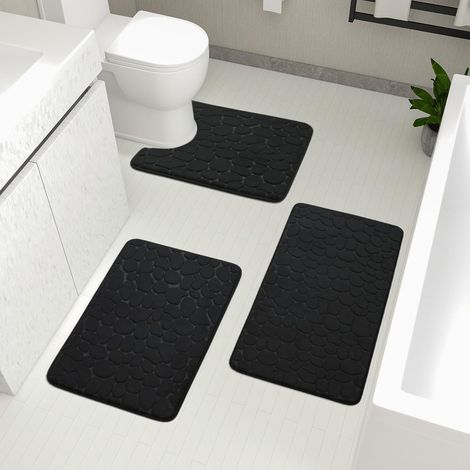 Lot de 3 tapis de salle de bain antidérapants - Noir (1/5)