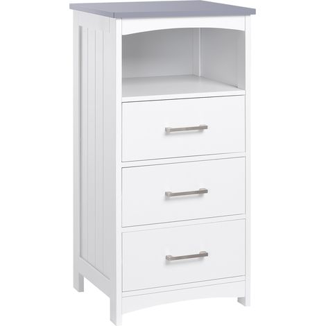 Mobiletto Bagno con Scaffale Aperto e 3 Cassetti in MDF, 40x33x80cm, Bianco