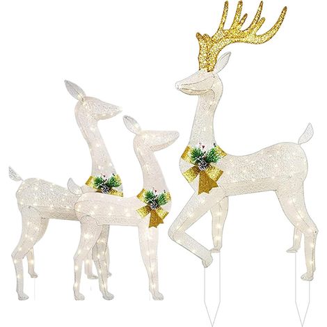 Décor de Piquets Lumineux en Forme de Renne - 3 Pièces Décoration Lumineuse (1/5)