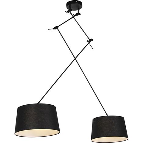 QAZQA Moderno Lámpara colgante negra con pantallas de lino negras de 35 cm 2 luces - Blitz Acero /Lino Cilíndra /Alargada /Redonda Adecuado para LED Max. 2 x 60 Watt