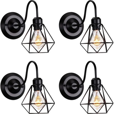 SABIR Lot de 4 appliques murales d'intérieur cage métallique E27 BLEU Lampe murale industrielle vintage noire (1/5)