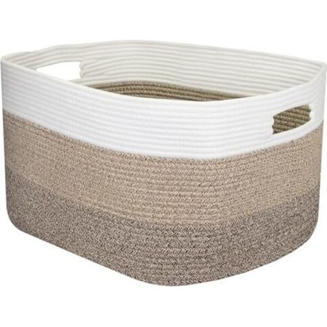 Panier à linge XXL en coton, carré avec poignées, 55 x 43 x 30 cm, blanc et marron