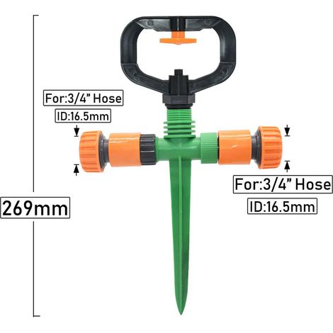 Arroseur de jardin à 360 degrés (F) avec buse de diffusion à filetage mâle 1/2" et rotation automatique (1/5)