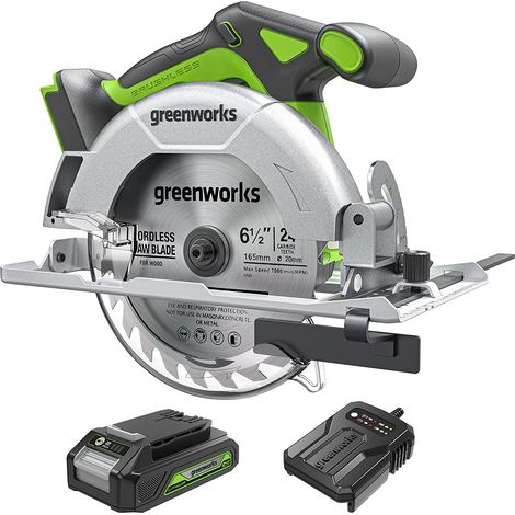 Greenworks Sega Circolare Brushless a Batteria Luce LED 4800 giri/min, Lama 165cm, Profondità di Taglio 57mm, Garanzia 3 Anni GD24KSK2 (1/4)