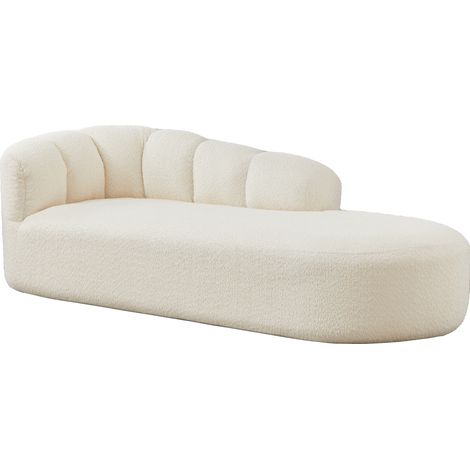 Chaise longue design tissu beige à dossier ondulé, assise rembourrée compacte pour salon, chambre ou coin lecture, sans accoudoirs CHICFURN (1/5)