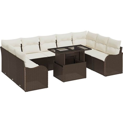 Garden Sofa Set with Cushion Manual 10 pcs Brown Poly Rattan vidaXL