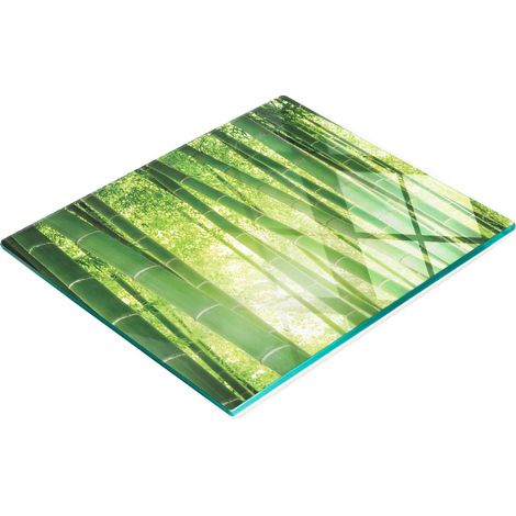 Tabla de servir de cristal para cocina con estampado de bosque de bamb煤, 60x52 cm.