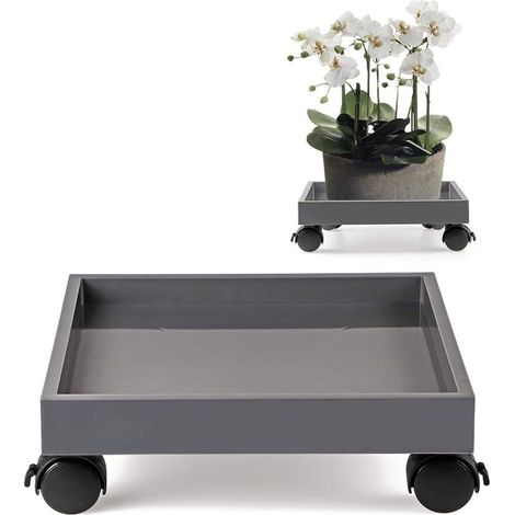 Support de pot de fleur à roulette – Résine PP non toxique – Capacité 50 kg – 4 roues avec freins – Pour pots lourds et jardinières (1/5)