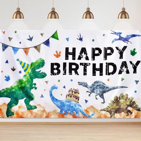 Décor aquarelle dinosaure, toile de fond pour fête d'anniversaire sur le thème des dinosaures, arrière-plan photo pour anniversaire de garçons, filles et adultes, décoration intérieure et extérieure, (1/5)