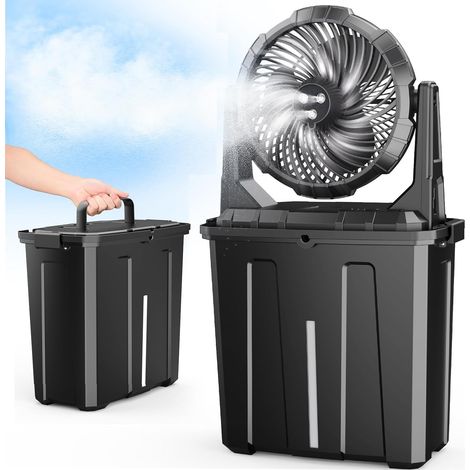 Portable misting fan, ideal for cooling outdoor terraces, 3 misting modes, black.