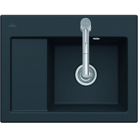 VILLEROY ET BOCH Subway 45 Fregadero compacto de 1 seno 65 x 51 cm con desagüe izquierdo Cromita CeramicPlus