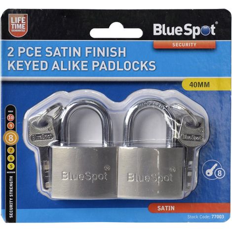 Blue Spot Tools 2 Piece 40mm Satin Finish Keyed Alike Padlocks