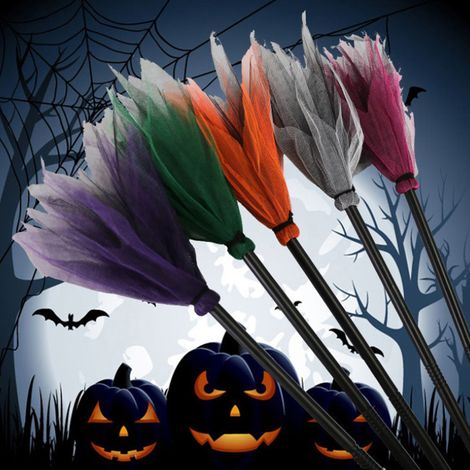 Lot de 5 balais de sorcière en plastique pour Halloween, décoration de maison hantée et fête d'Halloween (1/5)