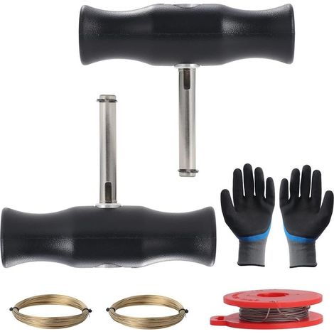 5 Pièces Outil de Retrait de Pare-Brise, Kit d'Outils de Dépose de Pare-Brise, Kit de Démontage du Pare-Brise, Kit d’Enlèvement de Pare-bris avec Fil de Coupe de Verre avec 1 Paire de Gants (1/5)