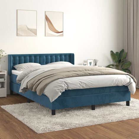 Lit à sommier tapissier et matelas, Lit double, Lit adulte Bleu foncé 140x200cm Velours GSW14192 (1/5)