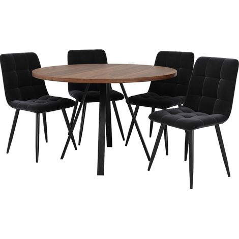 Tavolo da pranzo rotondo 80 x 80 x 75 cm in MDF con gambe in metallo effetto noce e nero (1/5)