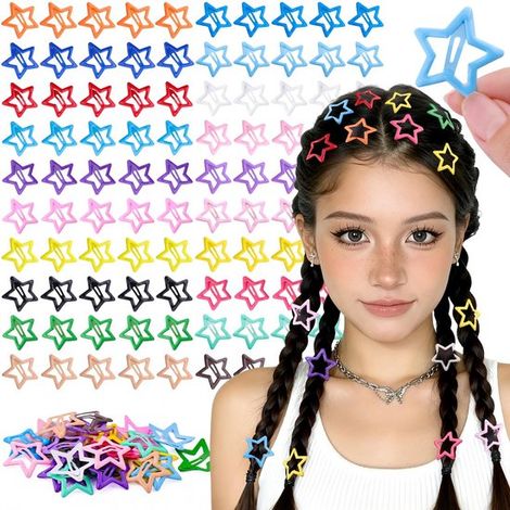 Lot de 100 barrettes colorées – Étoiles 3 cm – Y2K – Antidérapantes – Accessoires cheveux tendance (1/5)