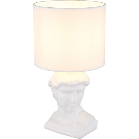 Lampada da tavolo statua in ceramica lampada da tavolo scultura Caesar lampada da comodino paralume in tessuto bianco, 1x attacco E14, DxH 17,5x33 cm