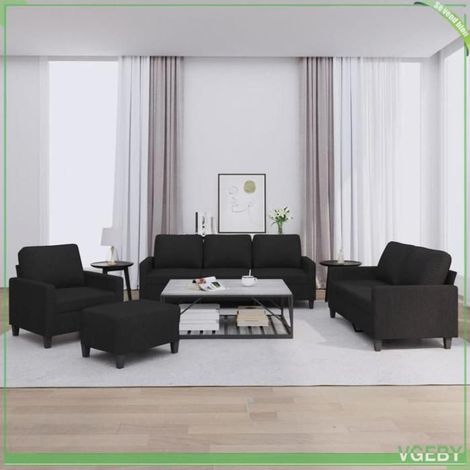 Ensemble de canapés 4 pièces - FAF7291712414145 - Noir - Tissu 100% polyester - Fauteuil 2/3 places + pouf (1/5)