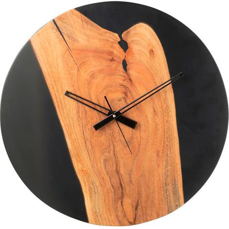 Horloge 55 cm en résine noir et acacia naturel - REZIN