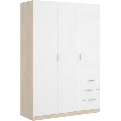 Dmora – Armoire 3 portes battantes avec 3 tiroirs – Dimensions 121x52x184 cm – Structure en panneaux mélaminés – Design moderne et élégant - 121x52h184