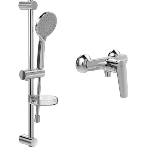 Villeroy & Boch Oasis Duschset Aufputz (2 in 1 Bundle), Duschsystem mit Duscharmatur, Handbrause, Handbrauseschlauch, Duschstange inkl. Handbrausehalter, Chrom (1/5)