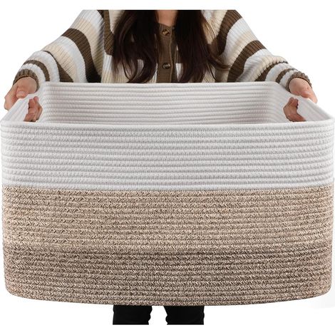Beigefarbener Deckenkorb, dreiteilig, 48 x 28 x 23 cm, 1 rechteckiger Korb aus gewebtem Baumwollseil, Aufbewahrung für Kinder mit Griff (1/5)