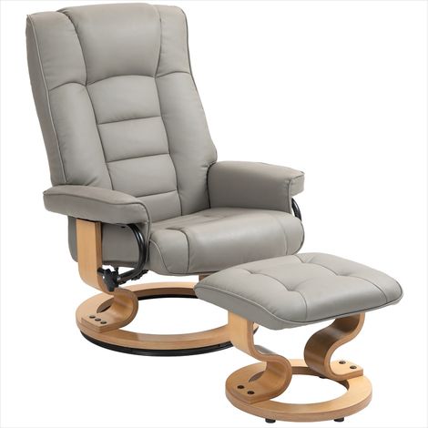 Fauteuil inclinable pivotant gris ton sur ton avec repose-pied et cadre bois (1/5)