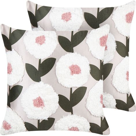 Set of 2 Decorative Cushions KUNRI Cotton 45 x 45 cm Multicolour Floral Pattern