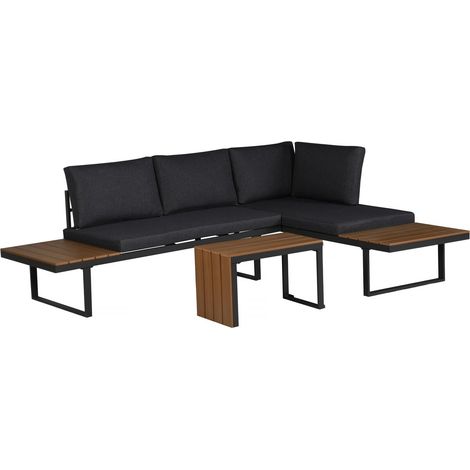 Gartenmöbel Ecksofa mit Holzimitatdekor "Sylva" - 4 Sitzplätze - Grau