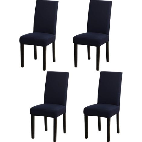 Set of 4 stretchable dining chair covers - European style - For weddings, banquets, parties, Christmas, birthdays - Navy blue (1/5)