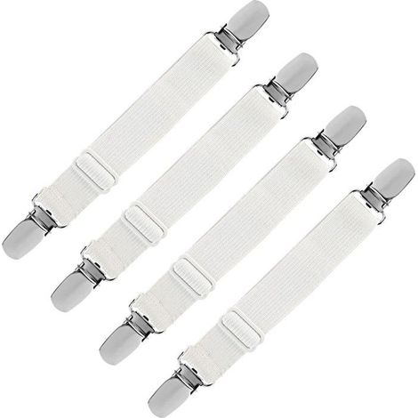 Elastic fitted sheet straps, 4-pack, suitable for sheets and sofas, white. (1/5)