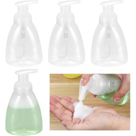 Set di 4 dispenser di sapone schiumogeno da 300 ml con pompa, ideali per gel doccia e detersivo per piatti, da montare a parete per cucina e bagno. (1/4)