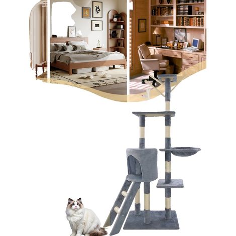Arbre à chat, design multi-niveaux, poteaux à gratter, 140 cm arbre à chat haut (1/5)