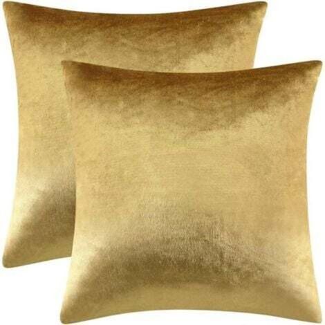 Lot de 2 45cm x 45cm housses de coussin dorées en velours, taies d'oreiller carrées décoratives, pour canapé, salon, chambre à coucher (1/5)