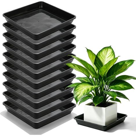 10 Pièces Soucoupe Pot Fleur Carrée 18x18 cm, Coupelle Pot de Fleur Robuste et Résistante aux Fissures, Soucoupe pour Pots de Fleurs pour Intérieur et Extérieur, Noir (1/5)