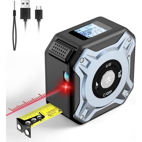 Mètre ruban laser rechargeable, télémètre laser 40 m et mètre ruban 5 m, mètre ruban numérique avec écran LCD, mesure de surface, de distance et de volume (mètres, pieds, pouces) (1/4)