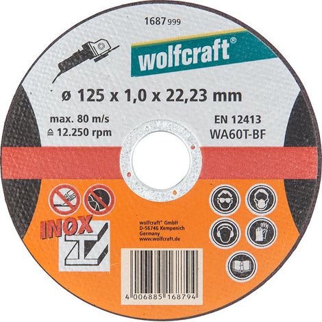 DISCO DE CORTE DE PRECISIÓN PARA ACERO INOXIDABLE Ø125x1,0x22,23mm. 1687999 WOLFCRAFT (1/2)