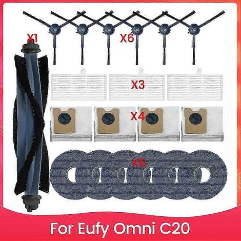 Le kit d'accessoires pour aspirateur robot Omni C20 comprend l'unité principale, les brosses latérales, le filtre HEPA, la serpillière et la brosse à poussière – tous d'excellente qualité. (1/5)