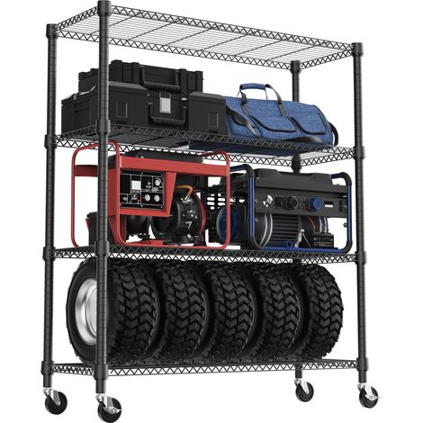 Étagère en métal à 4 niveaux pour charges lourdes, jusqu'à 635,6 kg, étagère de rangement robuste pour garage, cave, atelier, entrepôt, buanderie et salle de loisirs, noir foncé, 45 x 120 x (1/5)