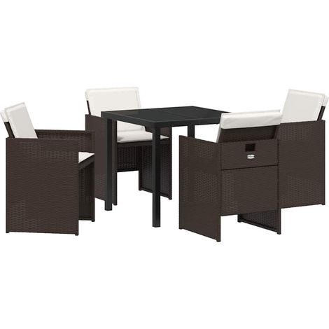 Garden Dining Set with Cushion Folding 5 pcs Brown Poly rattan vidaXL