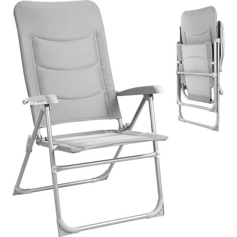 Silla de camping con respaldo alto y posiciones ajustables, 1 unidad, color gris claro. (1/2)
