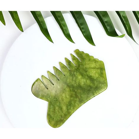 Peine Gua Sha para masajear la cabeza, el rostro y el cuerpo, lleno de poder, fertilidad y equilibrio. Jade verde. (1/5)