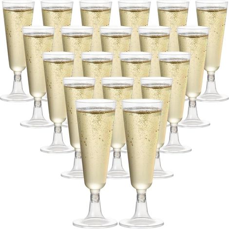 Lot de 20 Flûtes à champagne, Plastique alimentaire, Réutilisables, 160 ml, Transparent, Mariages et fêtes